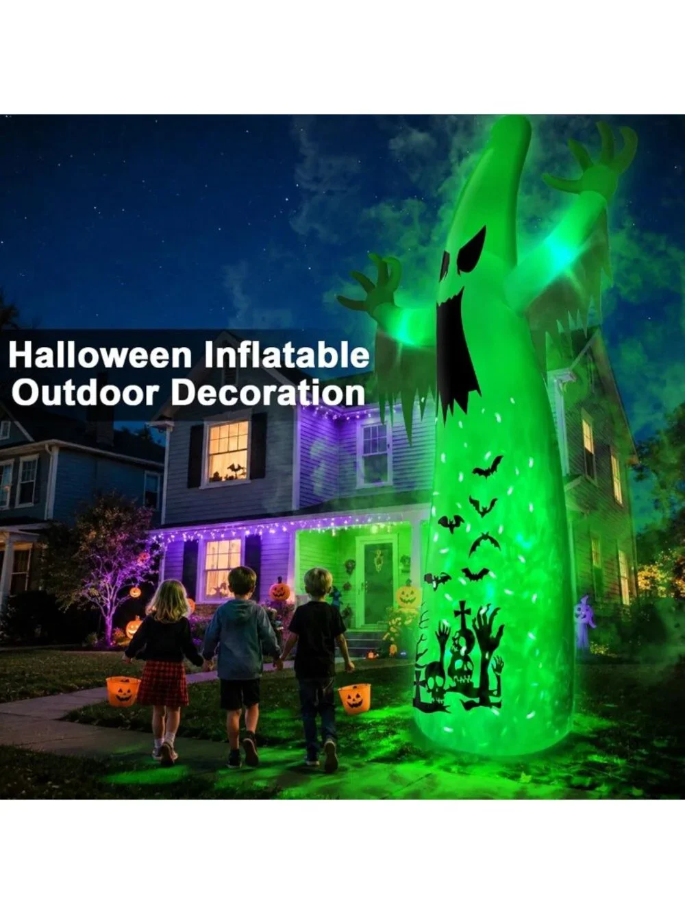 Giant 14 Ft Halloween Inflatable Ghost Decoration with Flame Light for Outdoor